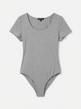 Stretch Scoop Neck Short Sleeve Bodysuit — Gray